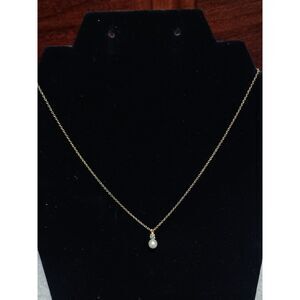 Gold-toned Chain w/ Pearl Drop Pendant, 16"